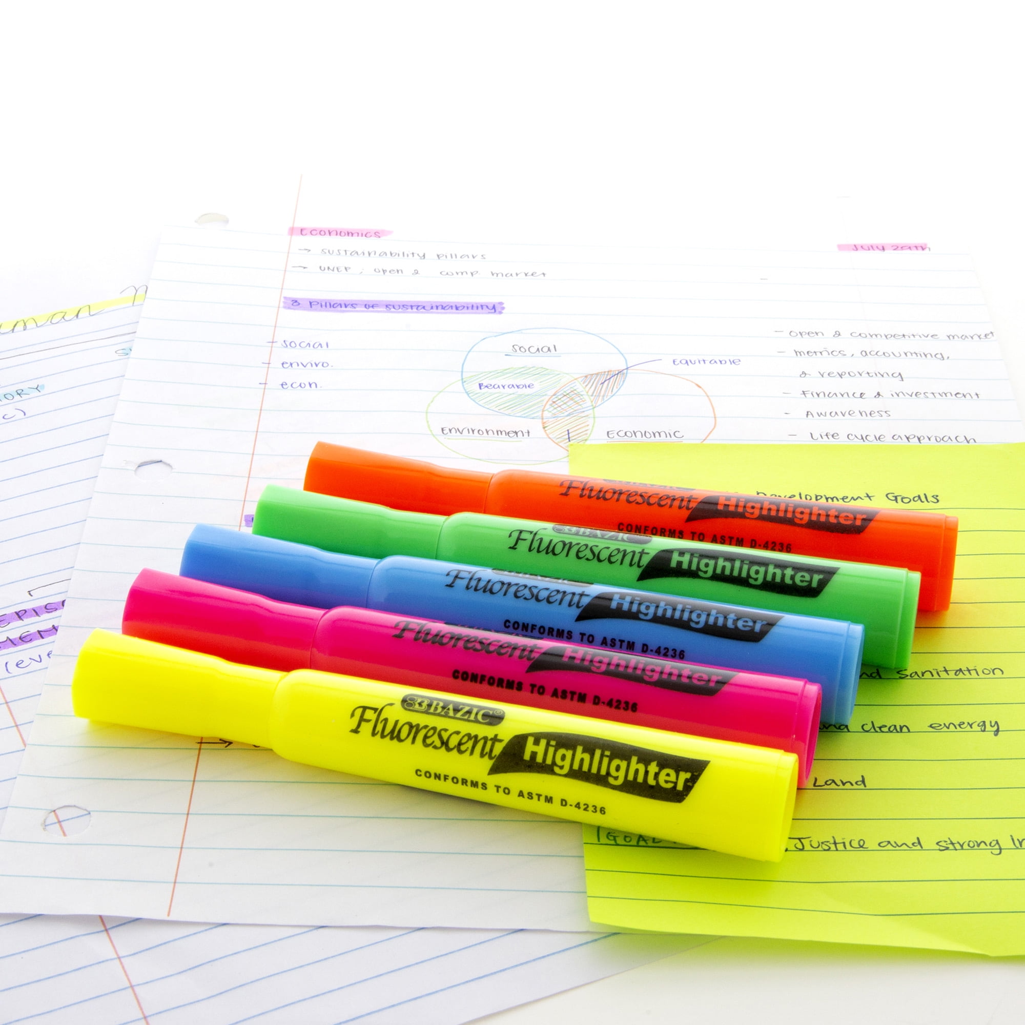 BAZIC Highlighter Assorted Color Chisel Tip Unscented Marker, 144-Count