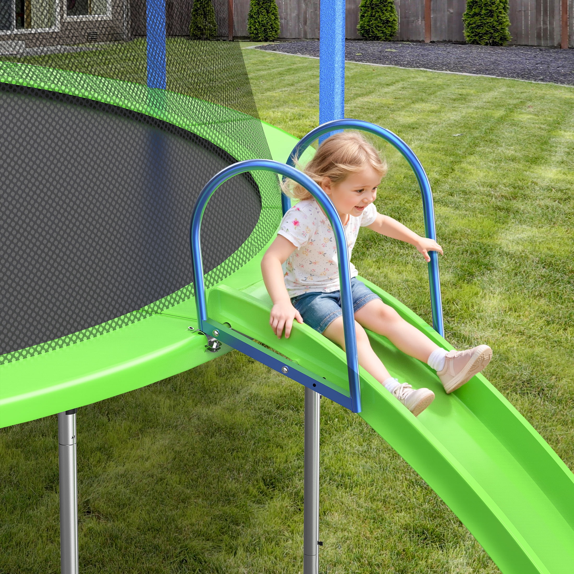 12FT Trampoline with Slide, Swings, SEGMART Recreational Trampoline with Basketball Hoop and Ladder, Heavy Duty Outdoor Backyard Trampoline with Net for Kids and Adults, Green