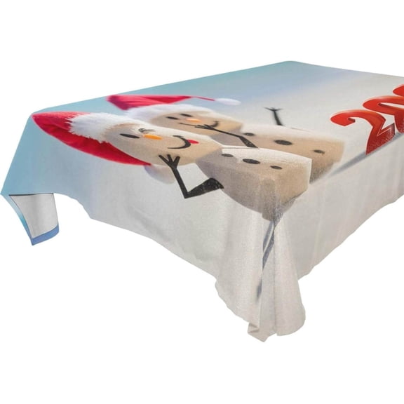 SKYSONIC 60"x120" Square Tablecloth with Two Sandy Christmas Snowmen with 2021 Prints, Anti-Wrinkle and Smooth Table Cloth for Kitchen/Home Party Decoration