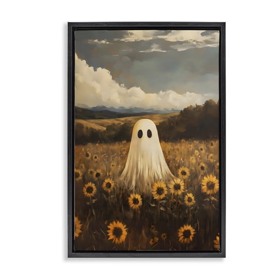 Stupell Industries French Country Ghost In Sunflower Field Black Floating Frame Canvas Art, 17 x 25, by Arlington Prints