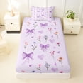 thumbnail image 3 of Erosebridal Dreamy Purple Bow Twin Sheet Sets for Kid, Cartoon Floral Bedding, 3-Piece, 3 of 5