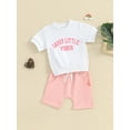 thumbnail image 3 of vera natura Toddler Girls 2PCS Shorts Sets Short Sleeve Letter Print Tops Solid Color Shorts Sets, 3 of 9