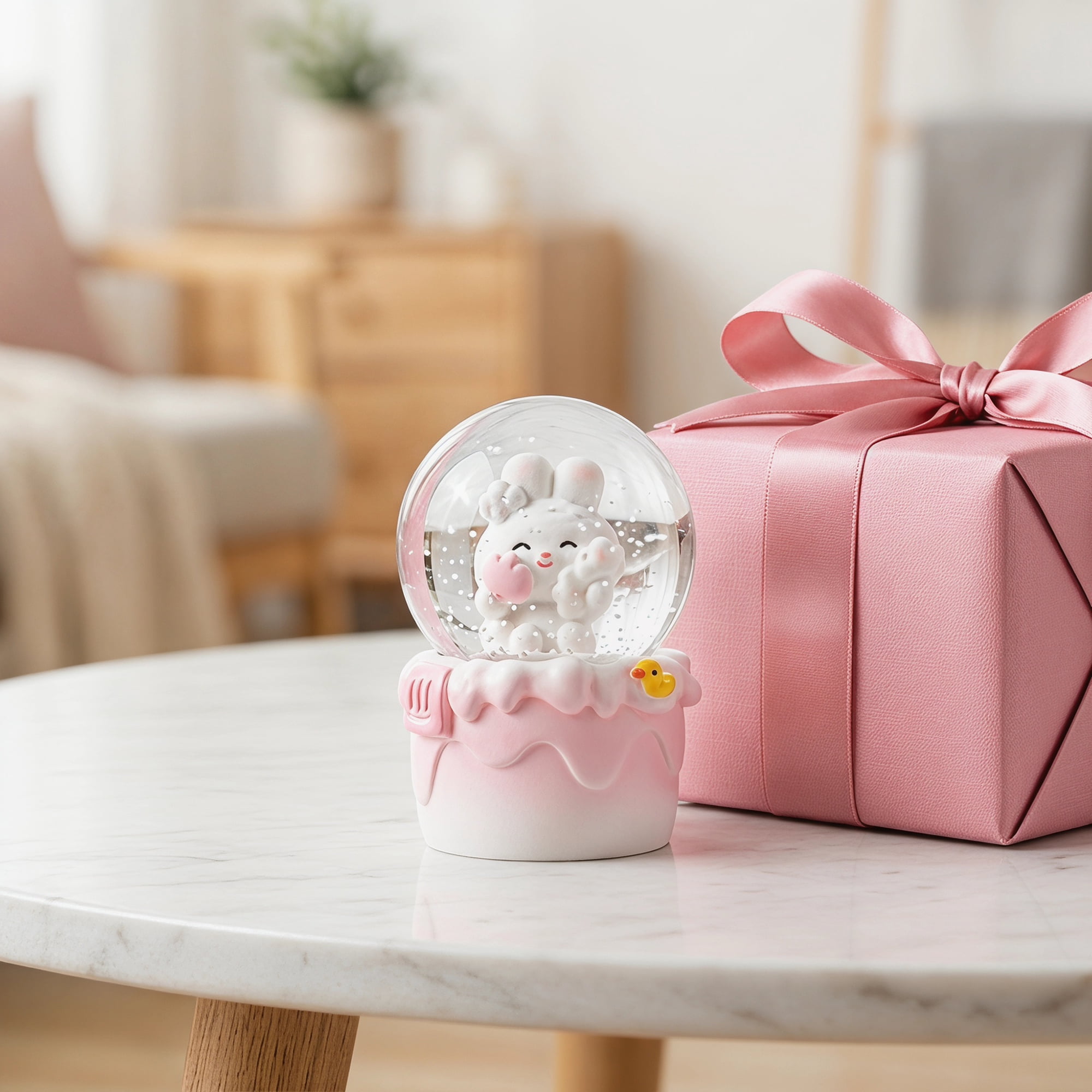 Unique Bargains Cartoon Light Up Crystal Ball Mini Resin Snow Globe LED Sphere Pink