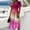 Hot Pink, variant on Women's Cosmic Galaxy V-Neck Midi Dress - Short Sleeve Ruched Waist A-Line Dress - Mystic Starry Night Summer Casual Dress for Stargazing, Festivals, and Daily WearYellow M