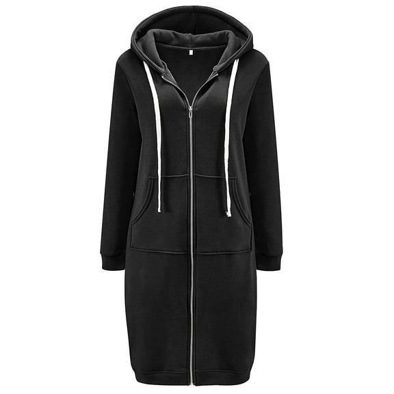 Niaviben Long Hoodies for Women Zip Up Comfrt Hoodie Fall Jacket Hoodies for Women Trendy Winter Coat Long Sweatshirts for Women's Zip Up Hoodie Black L