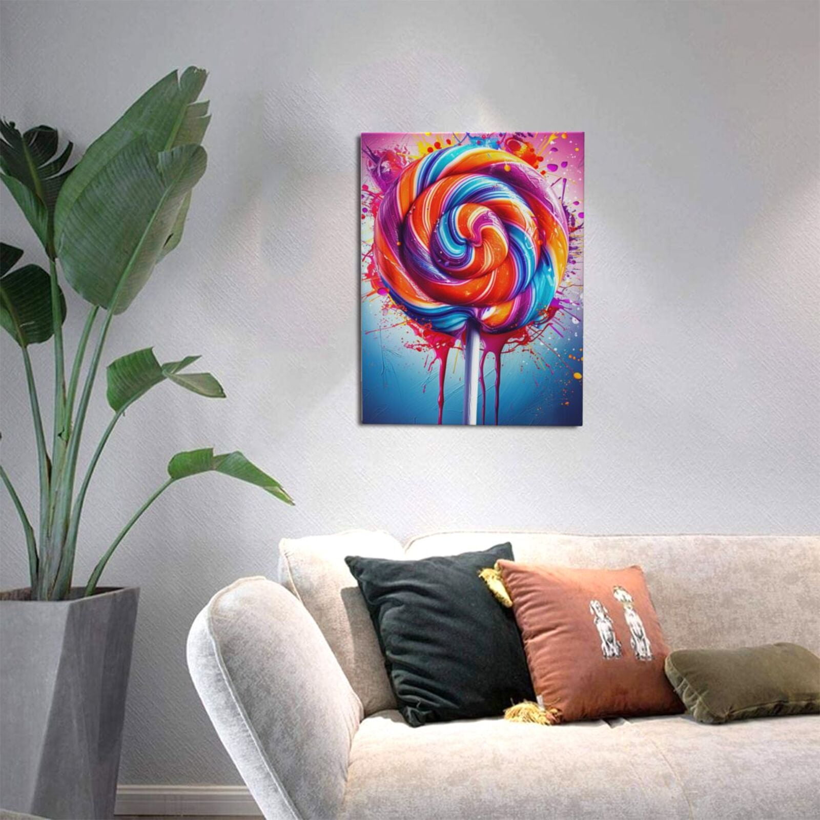 12x16 inch Frameless Canvas Picture Red Lollipop Poster,Kid Room,Candy Shop,Lounge,Yard Wall Decor Painting Prints,Classic Lollipop Oil Painting&nbsp;Wall Art,Gift For Lollipop Lovers Charm Gifts