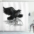 thumbnail image 1 of Black Crow Shower Curtain, Artistic Illustration of Bird with Wide Spread Wings and Open Beak, Fabric Bathroom Set with Hooks, 69W X 84L Inches Extra Long, Charcoal Grey and White, by Ambesonne, 1 of 3
