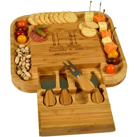 

MAIZD Custom Personalized Engraved Bamboo Cheese/Charcuterie Cutting Board with Knife Set & Cheese Markers- Designed & Quality Checked in USA