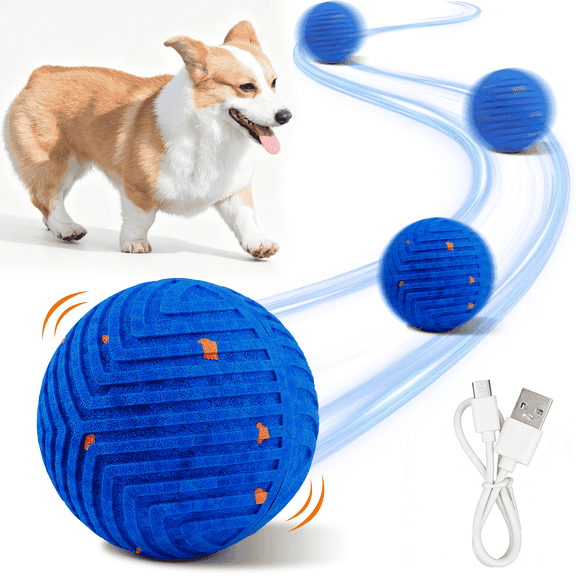 QDAN Interactive Dog Toys for Small Dogs, Automatic Smart Dog Toy Ball with 3 Modes, Self-Moving Bouncing Rolling Ball for Boredom Relief, Made with E-TPU Material, Blue