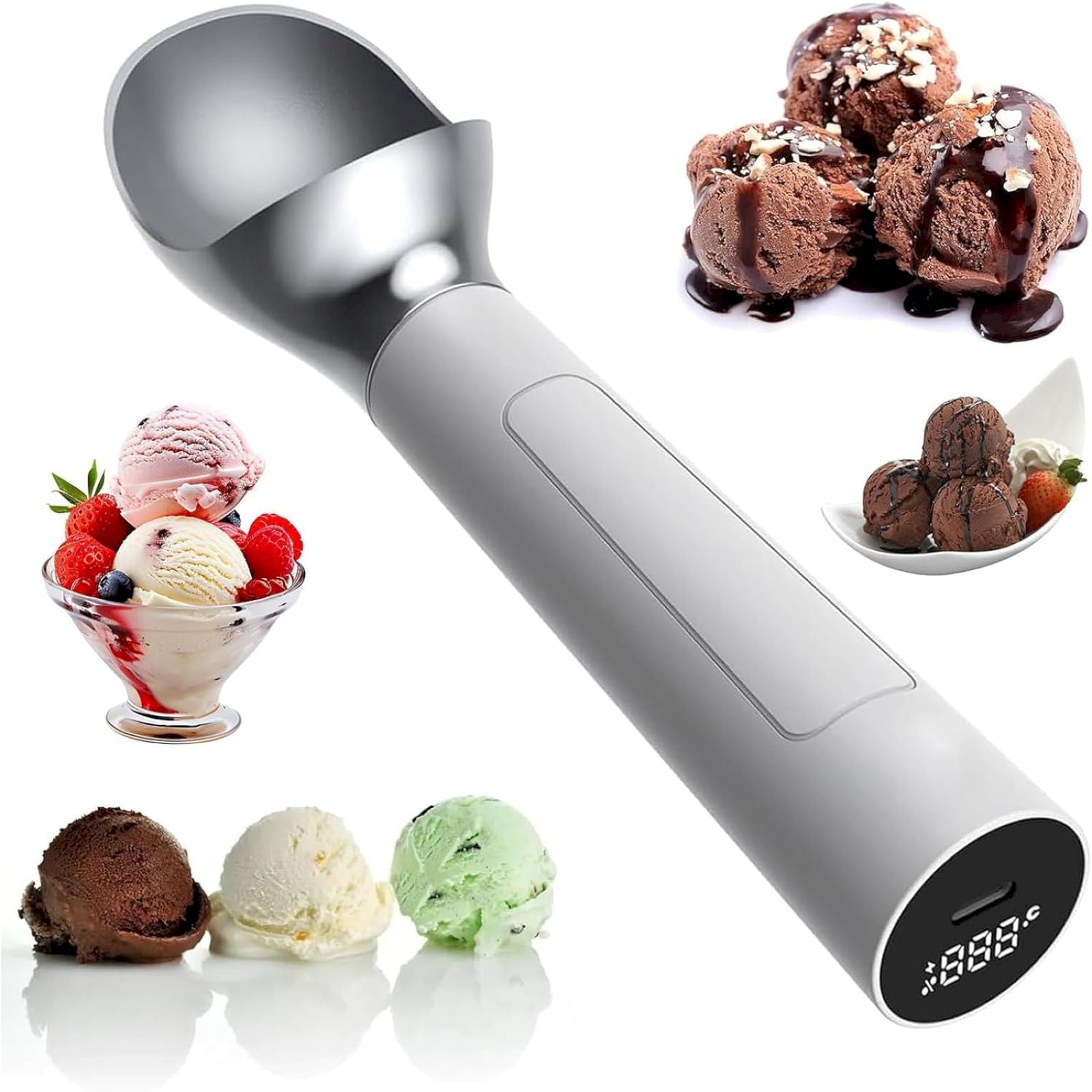 Rechargeable Heated Ice Cream Scoop - Self-Warming Spoon With LED Display, Electric Scooper For Hard Ice Cream