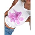 thumbnail image 3 of Women Floral Print Crop Tank Tops Fashion Summer Slim Fit Ribbed Sleeveless Top Shirt White M, 3 of 9