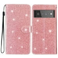 thumbnail image 6 of For Google Pixel 6 Case Bling Glitter Shiny Magnetic Closure Luxury PU Leather RFID Blocking Wallet Card Holder Hand Strap Folio Kickstand Flip Case Women Girls For Google Pixel 6, Rosegold, 6 of 7