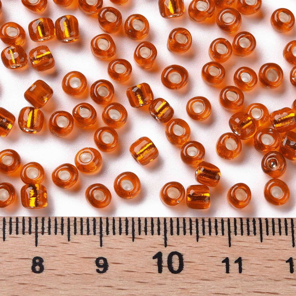 6/0 Glass Seed Beads Silver Lined Round Hole Round Orange Red 4mm Hole: 1.5mm about 6639 pcs/pound