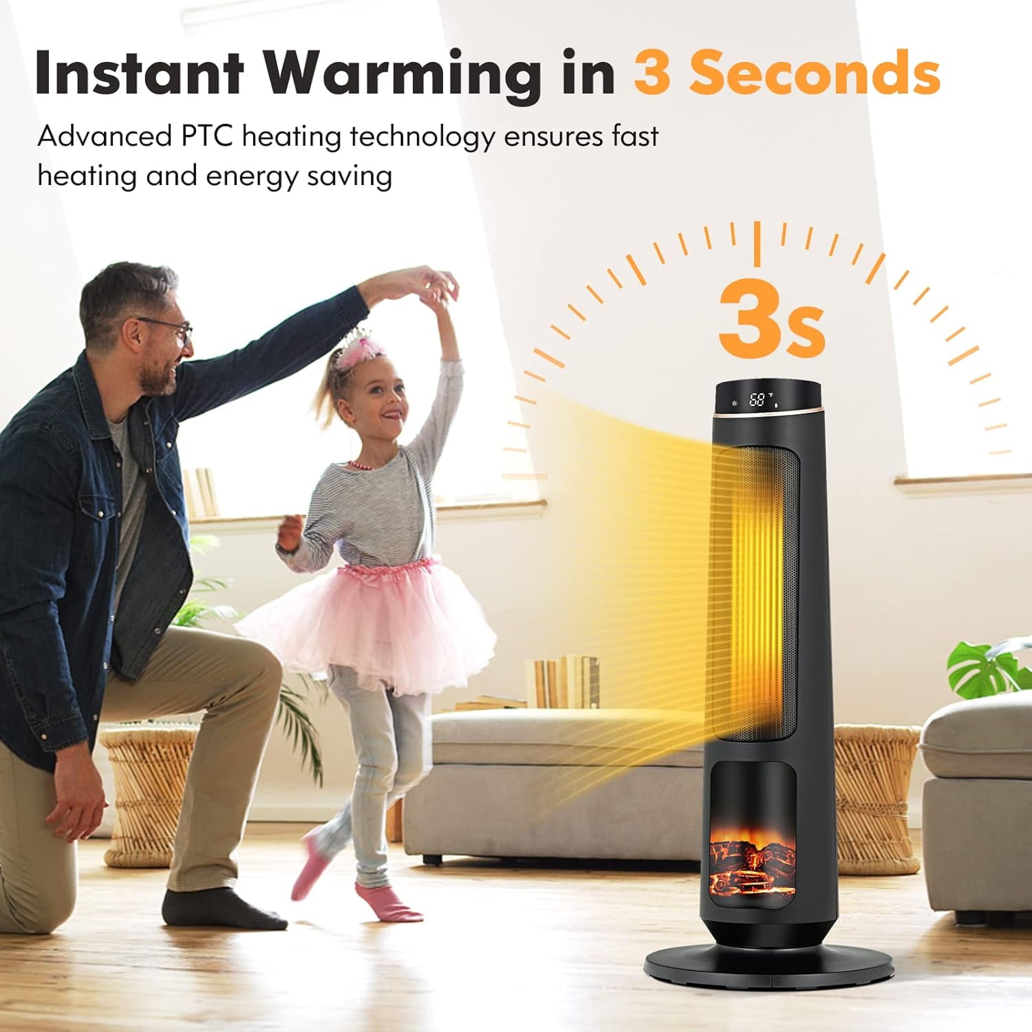 Tower Heater Large Room Portable Heater Living Room 1500W Space