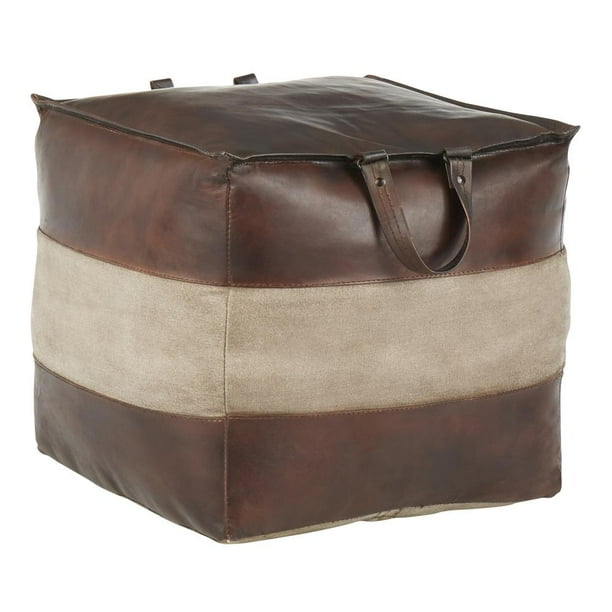 Cobbler Industrial Pouf in Espresso Leather and Tan Canvas Walmart