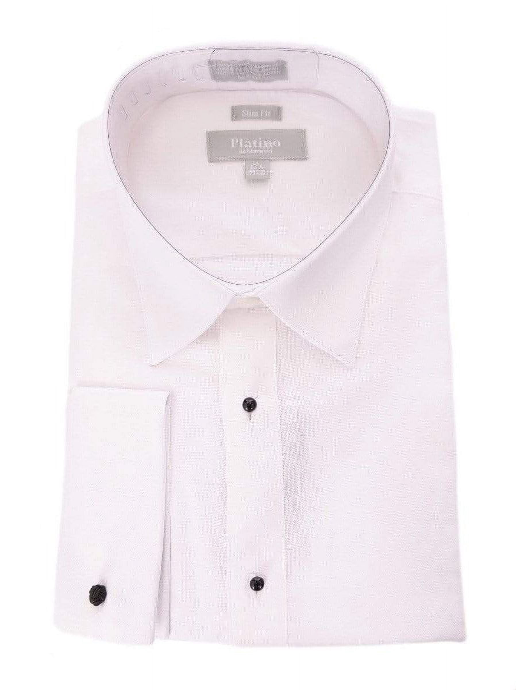 Marquis Slim Fit White Textured Spread Collar French Cuff Cotton Tuxedo  Shirt - Walmart.com