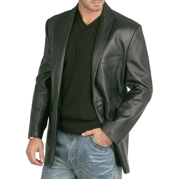 Men Judd 1-Button Leather Blazer Lambskin Sport Coat Jacket (Regular, Big & Tall and Short)