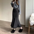 thumbnail image 4 of Fishtail Skirt Elastic High Waist Ruffle Trim Maxi Skirt Solid Color Hip Wrapped Long Skirt Office Lady Skirt Daily Wear, 4 of 8