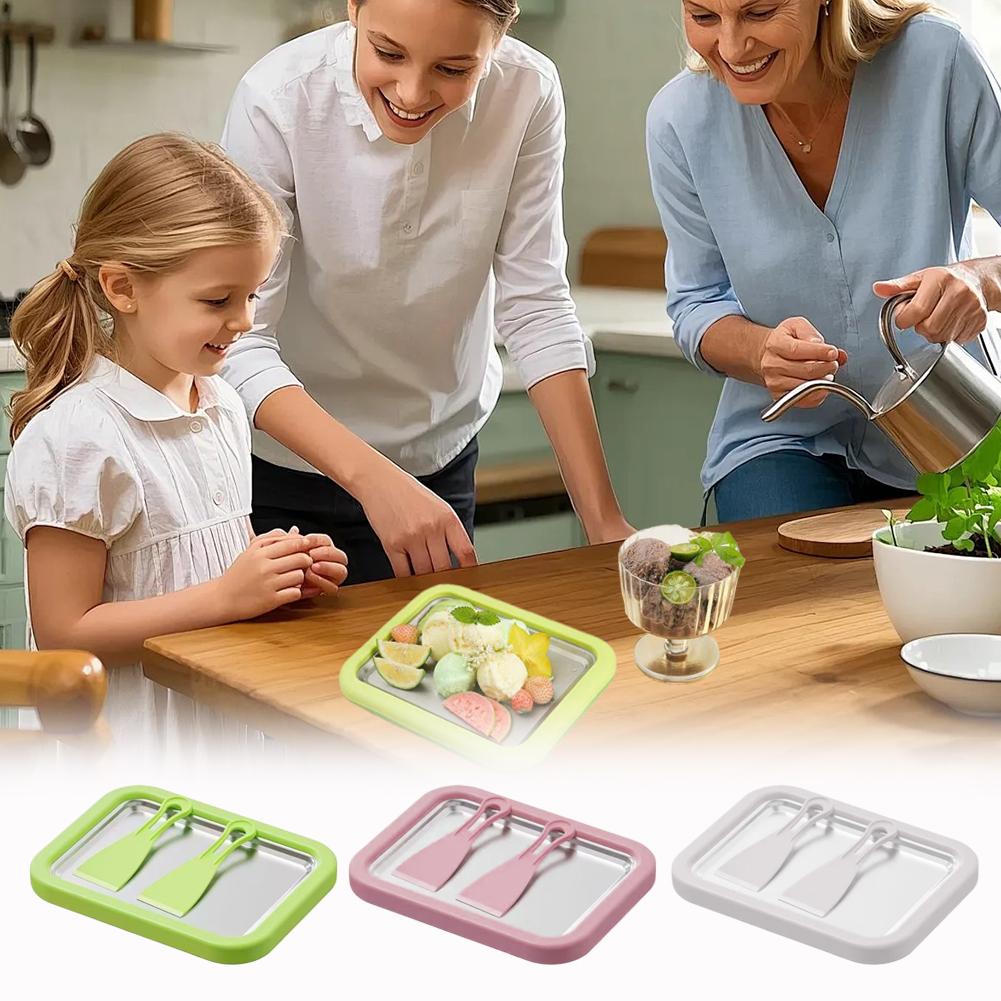 Rolled Ice Cream Maker with 2 Scrapers Instant Ice Cream Maker, Instant Gelato Pan/Roll, Homemade DIY for Fun Parent-Child Activities Families (Pink)