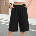 thumbnail image 5 of Edvintorg Bermuda Shorts for Women Knee Length Elastic Waisted Breathable Lightweight Loose Fit Casual Short Women Summer Clothes Black L, 5 of 6