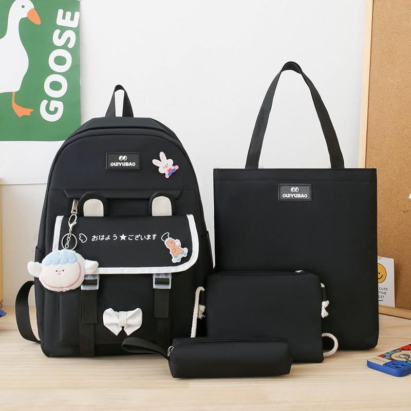 Yosicl 4 In 1 Summer New Women Backpack Trendy Badge School Bag For Girls Large Capacity Travel Backpacks Casual Student Bookbags Sac A Dos Scolaire B