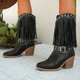 thumbnail image 5 of Women Fringe Cowboy Boots Pointed Toe Mid Calf Western Cowgirl Booties Tassel Mid Stacked Heel Riding Boots, 5 of 7