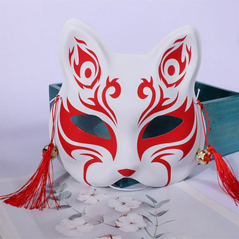 Japanese Mask Half Face Hand-painted Cat Fox Mask Anime Demon Slayer  Masquerade Halloween Festival Cosplay Prop