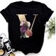 thumbnail image 1 of Nombre personalizado letra combinación moda mujer camiseta flor letra fuente ABCDEFG manga corta Tops negro camiseta ropa Tan Jianjun unisex, 1 of 2