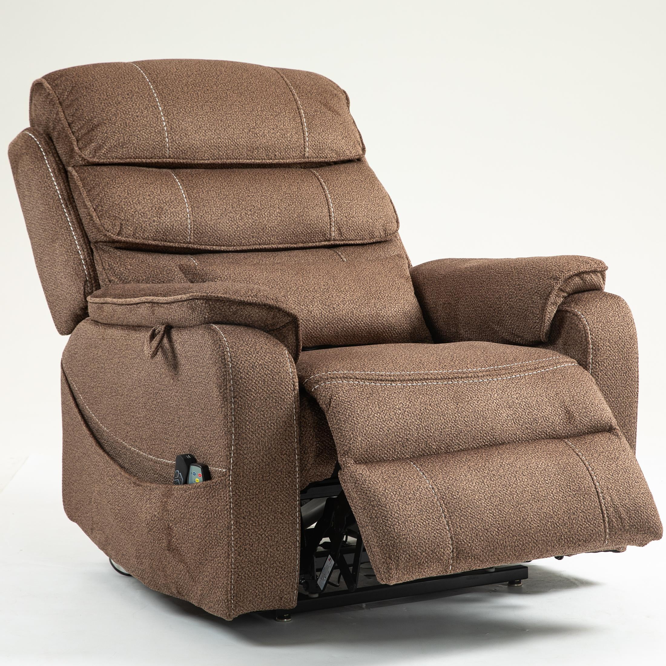 LEGAHOME Oversized Lift Recliner Chair with Wireless Phone Charging and Retractable Tray Table, 180 Degree Lying Flat Electric Power Sofa with Heat & Massage, Side Pocket, Cup Holder, Brown