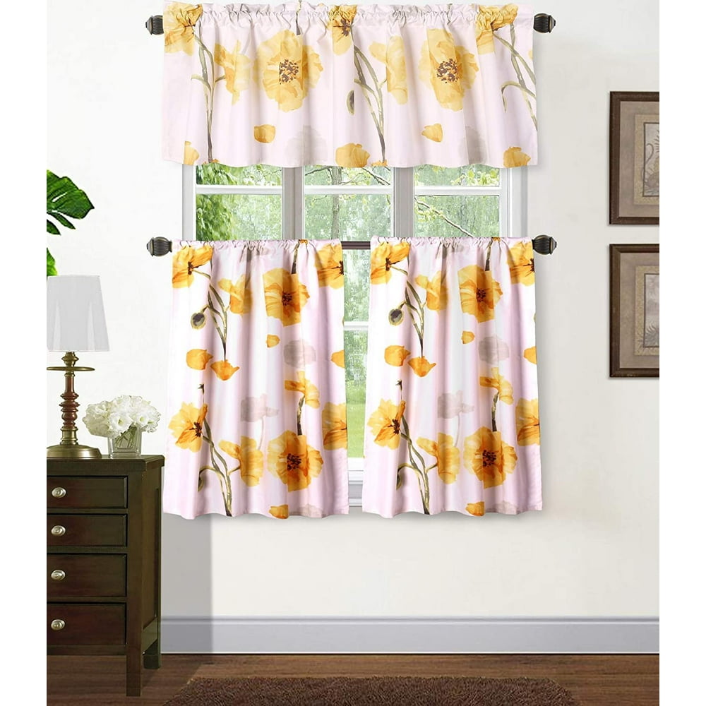 Sapphire Home 3PC Rod Pocket Floral Kitchen Curtain 54" Width