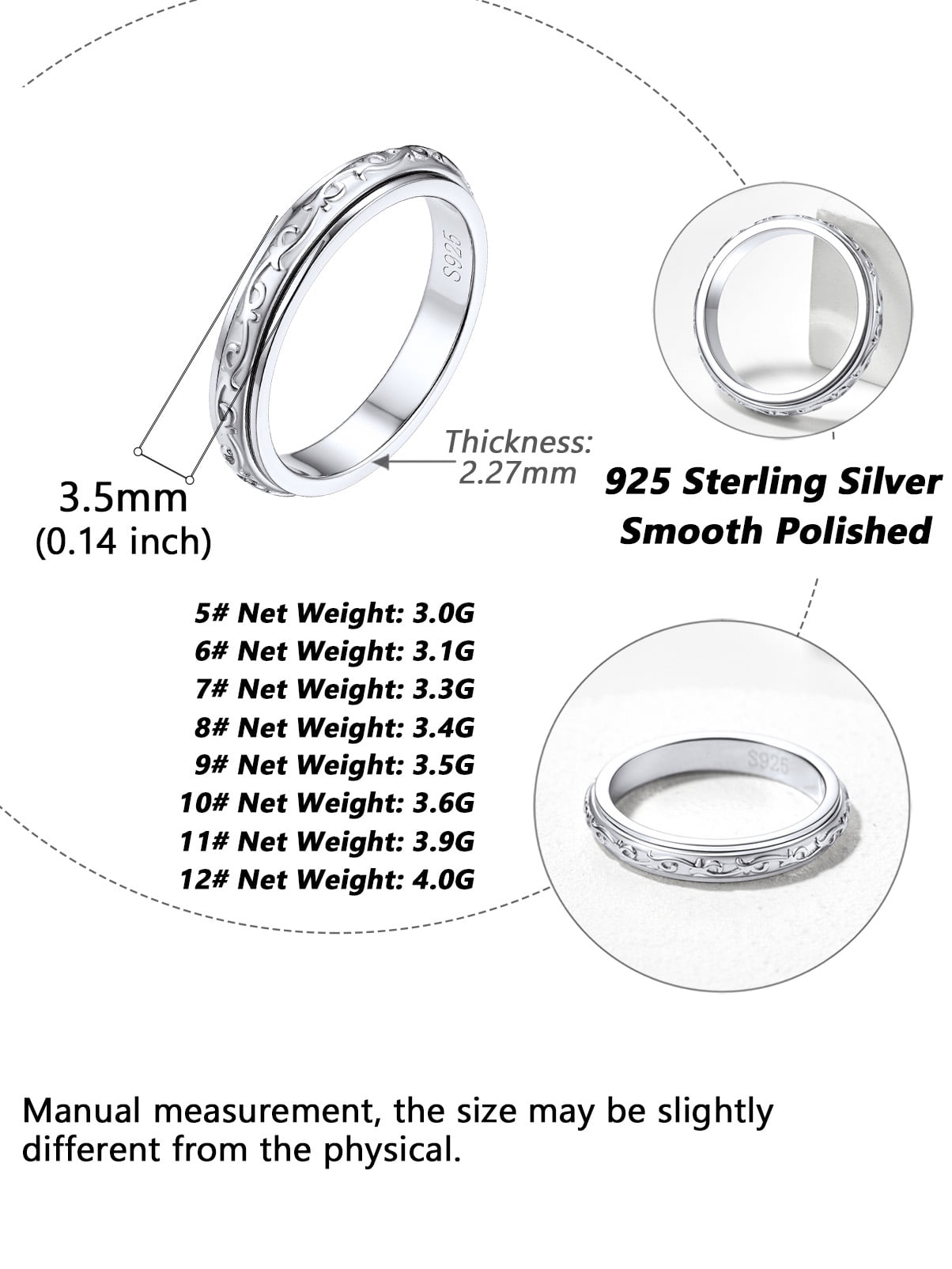 Silvora S925 Sterling Silver Fidget Rings Embossed Celtic Spinner Rings Anxiety Stress Relieving Band Gifts for Women, Size 9