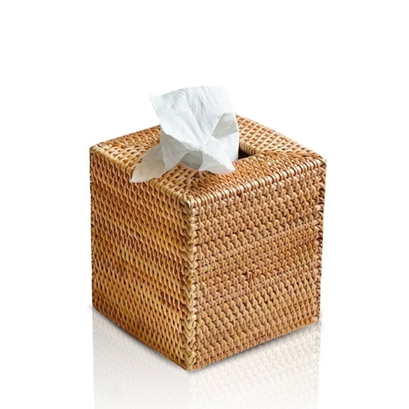 Square Rattan Tissue Box Cover, Stylish Handwoven Wicker Tissue Holder, 5.7 x 5.7 x 5.7 inch