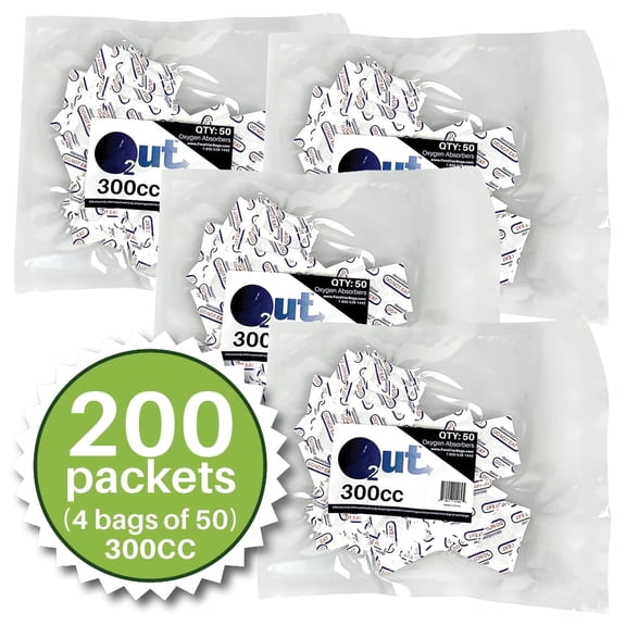 300cc O2 Out Oxygen Absorbers, 200 Pack (4 Packs of 50), FoodVacBags Food Grade
