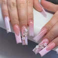 thumbnail image 4 of 24Pcs Blue Butterfly False Nails Long Ballet with French Design Wearable Fake Nails Glitter Full Cover Press on Nails Tips Art FGS, 4 of 7