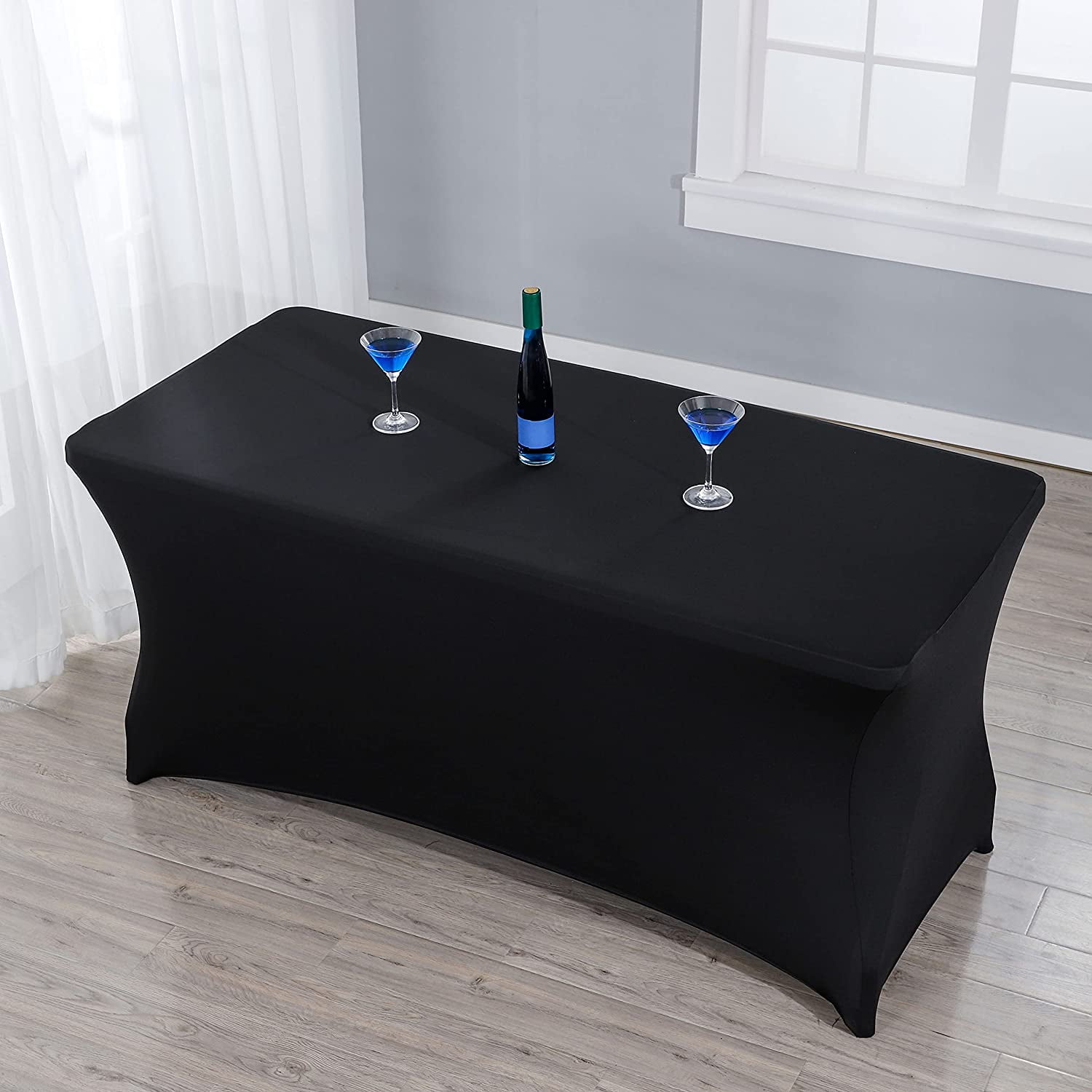 182L X 76W X 76H CM , Black Wedding Table Massage Table Cocktail Table Kitchen Table 6 ft Rectangular Black Cocktail Tablecloth with Stretch Spandex Fitted Table Cover for bar Table 72L X 30W X 30H