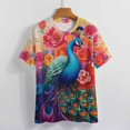 thumbnail image 4 of Pavos Reales Y Flores T-Shirt O Neck Retro Print Big Size T-Shirts Short Sleeve Tees Womens Pretty Design, 4 of 5