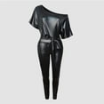 thumbnail image 4 of Henpk Jumpsuits For Women Dressy Plus Size Clearance Summer Womens Jumpsuits And Rompers Women'S Rompers Fashionable Faux Leather Strap Off Shoulder Sexy Bodysuit Lady'S Jumpsuits Black XL, 4 of 5