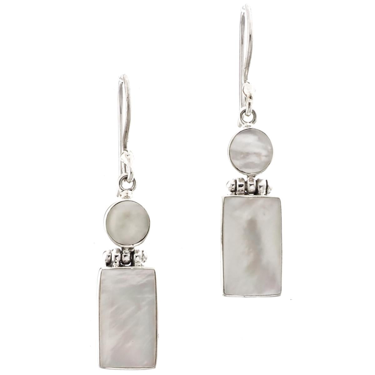 FIFI ROSE White Mother Of Pearl 925 Sterling Silver French Wires Drop Earrings, 1"