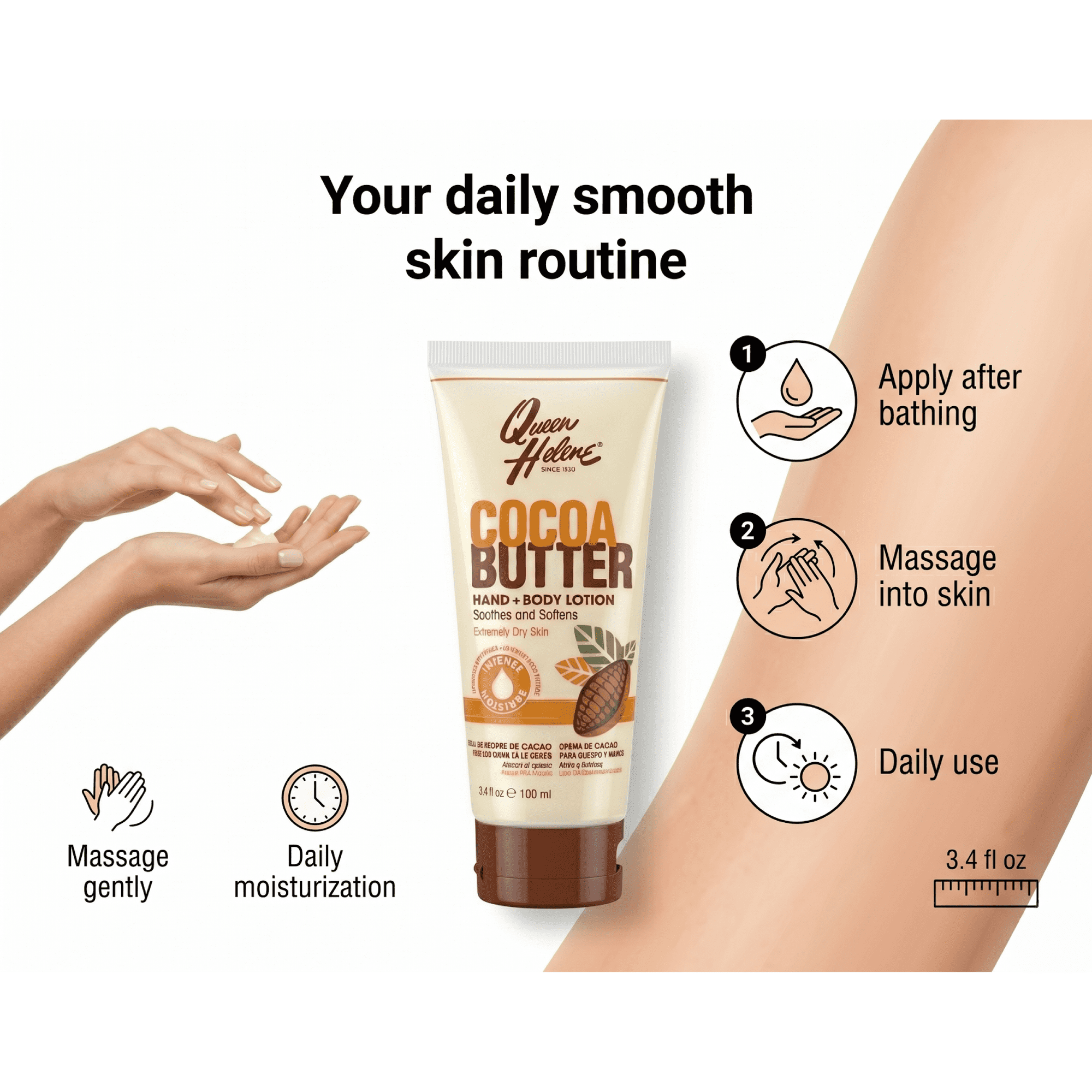 Queen Helene Cocoa Butter Lotion Travel Size – 3.4 oz, Moisturizing Body Lotion with Vitamin E