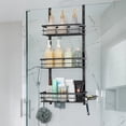 thumbnail image 4 of Stainless Steel Bath Shower Over Door Caddy, Hanging Storage Organizer 3-Tier Rack with 2 Hooks and 3 Baskets - Holder for Soap, Shampoo, Loofah, Body Wash, Omni Collection, Matte Black, 4 of 5