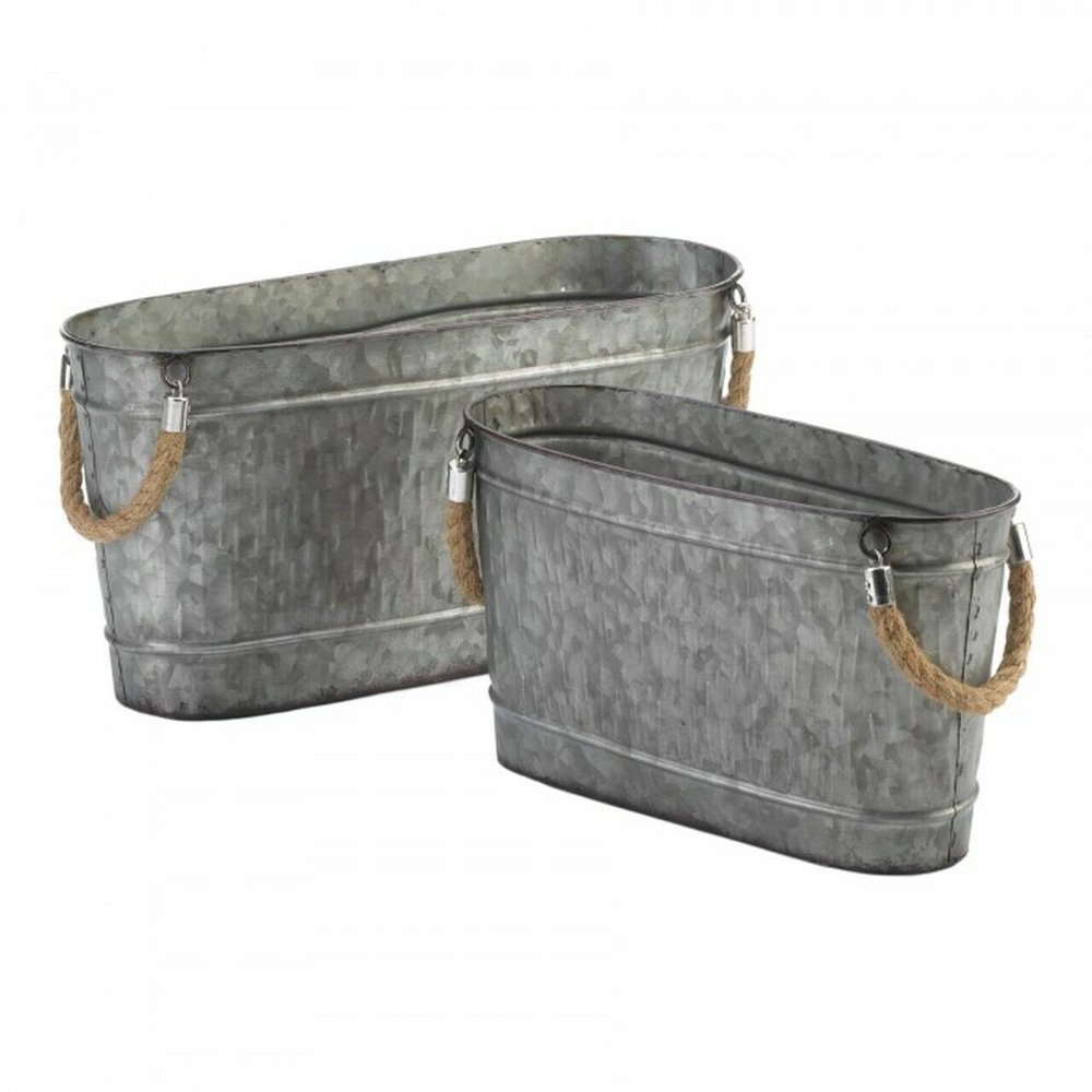 Galvanized Metal Oblong Rope Handle Bucket Set
