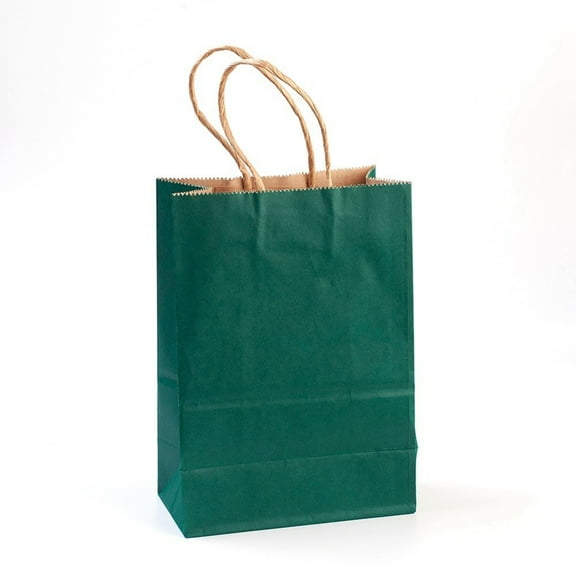 Pure color Kraft Paper Bags with Handles Gift Bags Shopping Bags Rectangle Green 15x8x21cm