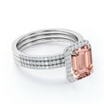 thumbnail image 3 of JeenMata Beautiful 1.75 Carat Emerald Cut created morganite and Moissanite Trio Wedding Ring Set in White Gold, 3 of 6