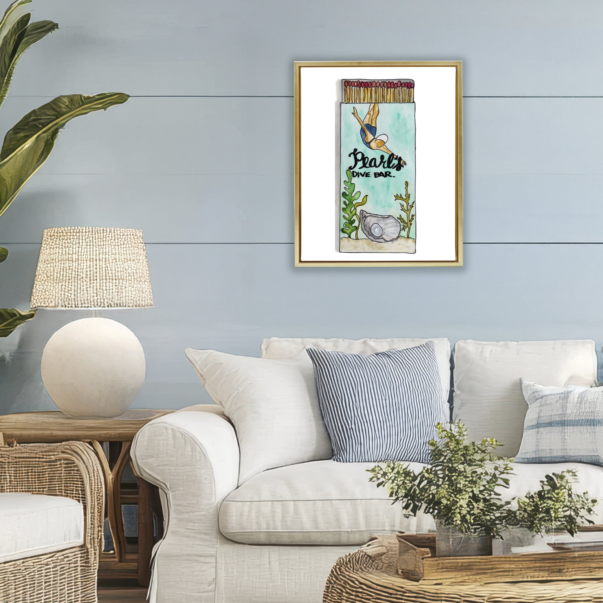 Stupell Industries Pearl Dive Matchbook Gold Framed Floater Canvas Wall Art, design by Nola James