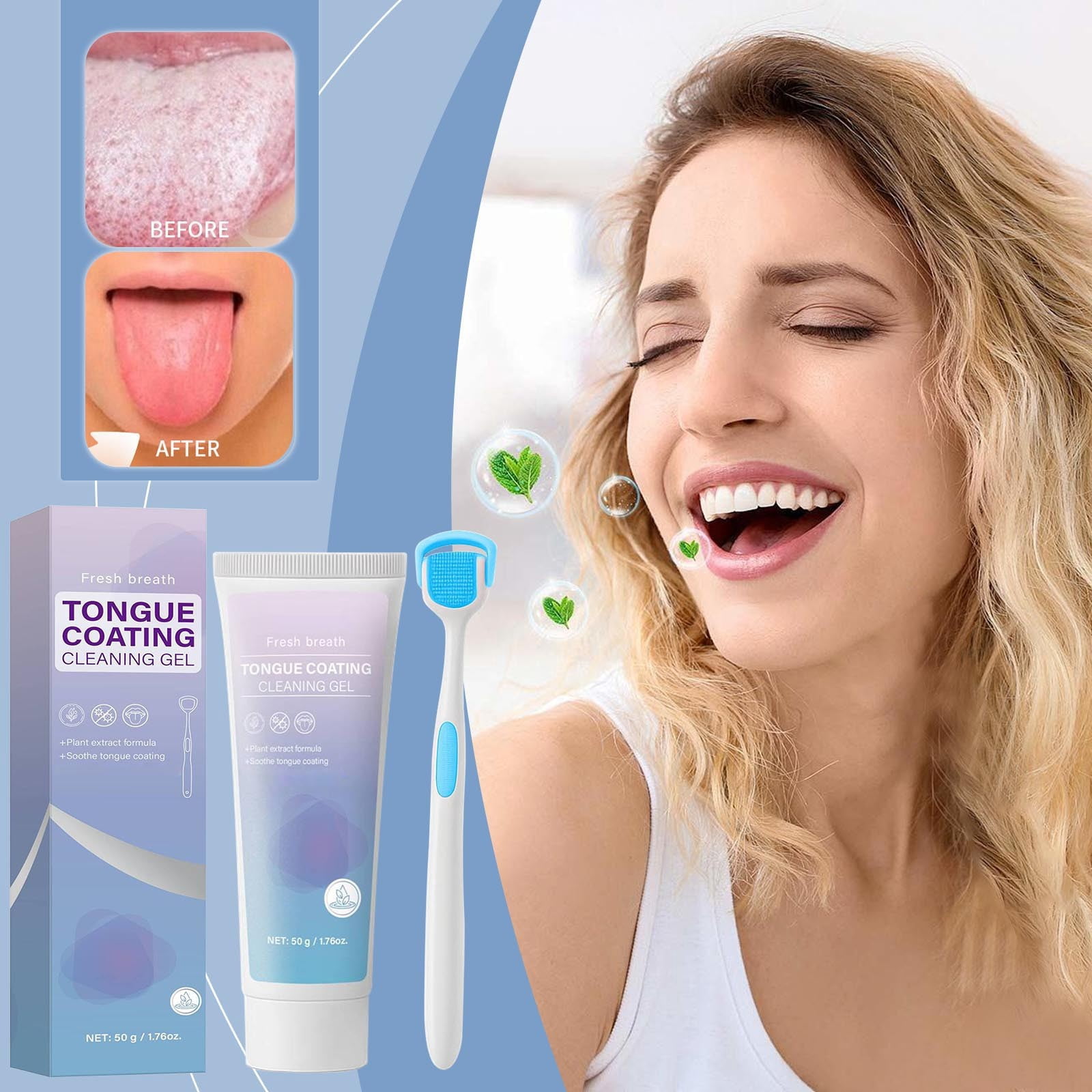 Tongue Coating Cleaning Gel, Tongue Cleaning Gel Set with Tongue