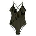 thumbnail image 4 of Women Halter One Piece Swimsuit Sexy Ruffle Backless Bathing Suit Plunge V Neck Classic Coverage Bottom, 4 of 4