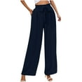 thumbnail image 1 of ohmzyzo Women's Fashion Elastic Waist Lace Pocket Solid Color Full Length Pants, 1 of 7
