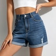 thumbnail image 4 of SBYOJLPB Denim Shorts for Women Mid Rise Ripped Jean Shorts Stretchy Folded Hem Hot Short Jeans Dark Blue 4(S), 4 of 9