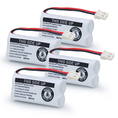 BAOBIAN BT162342/BT262342 2.4V 600mah Ni-Mh BT183342/BT283342 BT166342/BT266342 Cordless Phone Battery (4 Pack)
