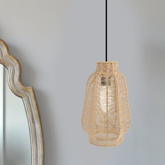 Hemoton  Imitation Rattan Paper Rope Chandelier Lamp Lanterns Overhead Light Shade Pendant